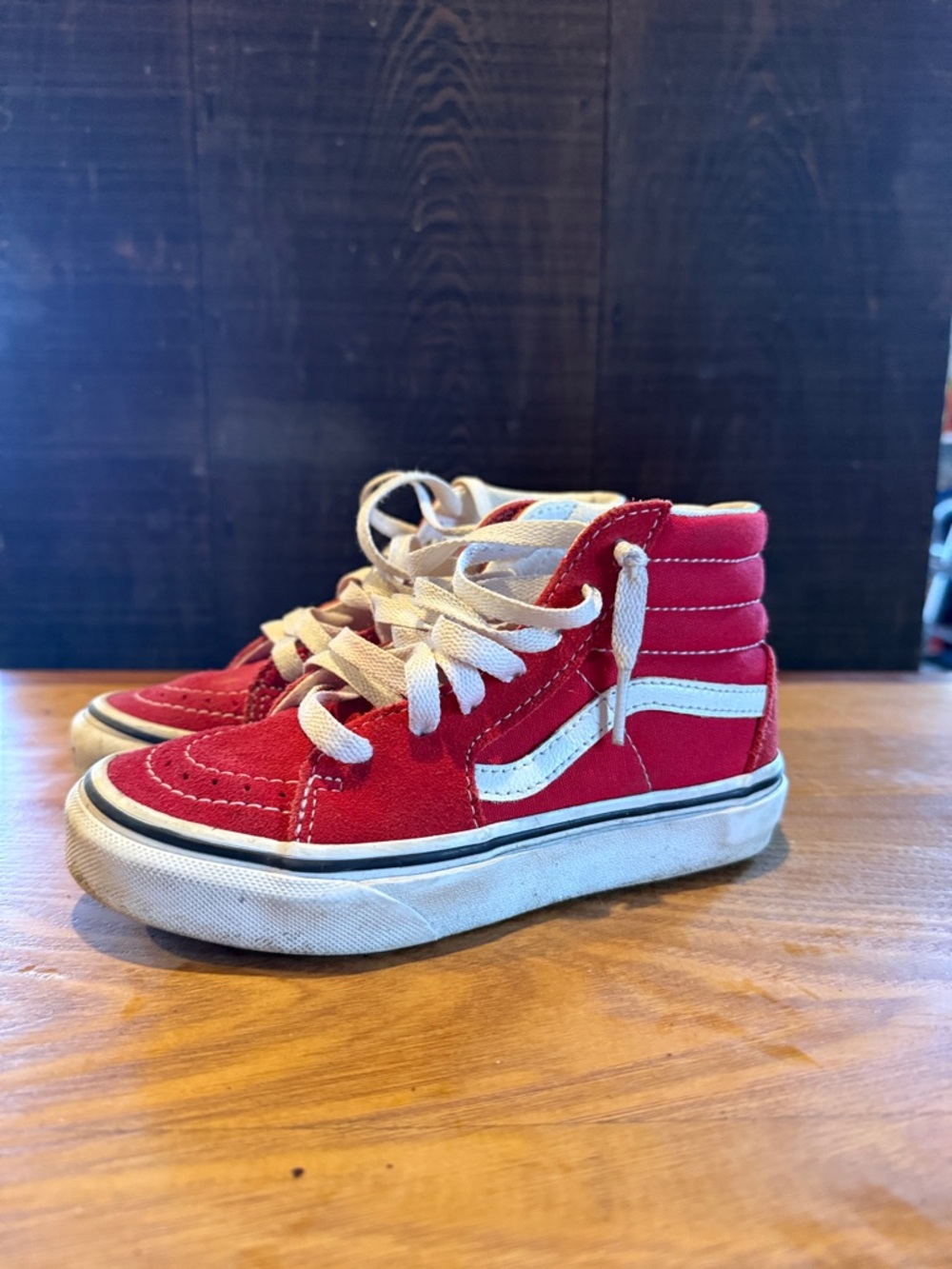Vans Kids Red High-Top Sneakers with White Stripe